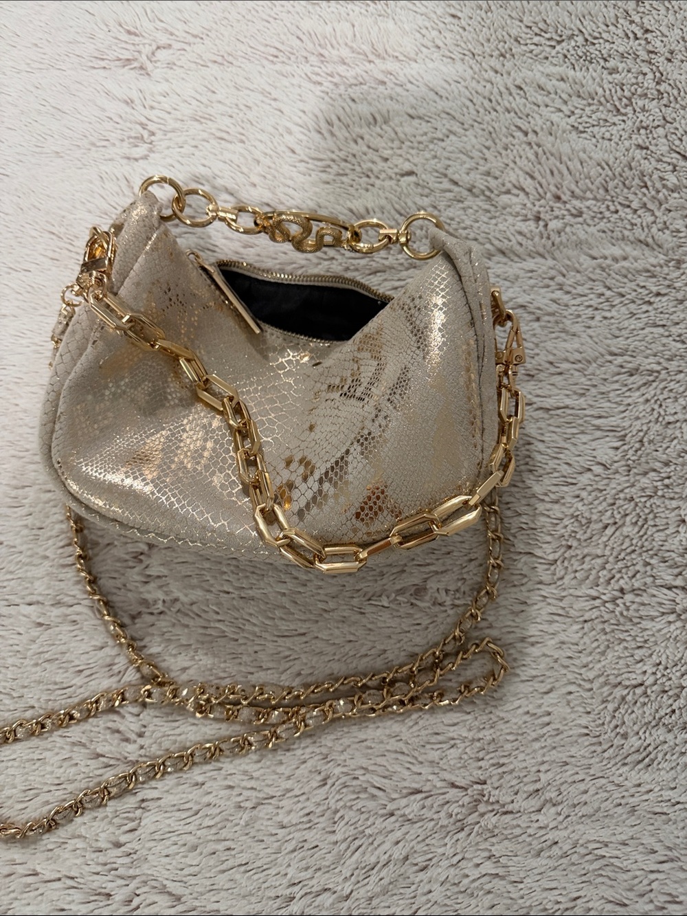 Aldo Gold Snake-Embossed Shoulder Bag